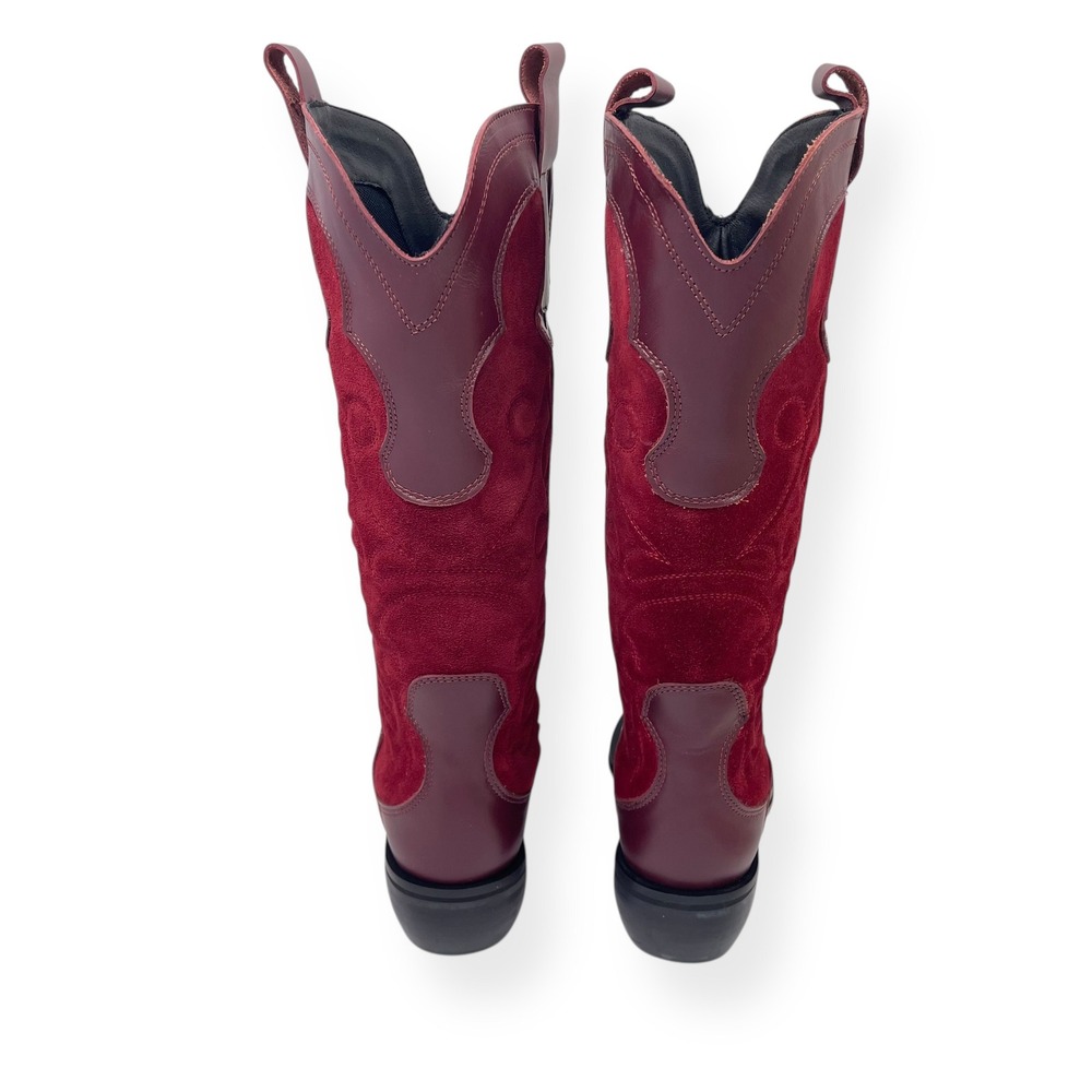 NWT Pilcro Anthropologie Western Red Cowboy Boots EU 39 Leather Suede $280 - Picture 8 of 16